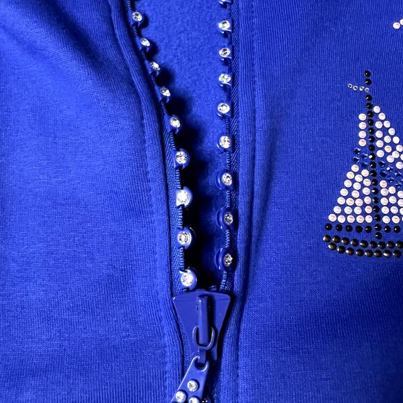 Tia Designs Medium Cotton Jacket Embellished Rhinestones Zip Sailboats Nautical - Picture 8 of 15